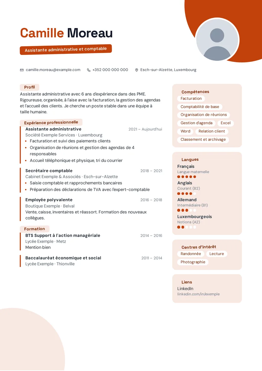 Aperçu du modèle de CV Créatif avec des données fictives